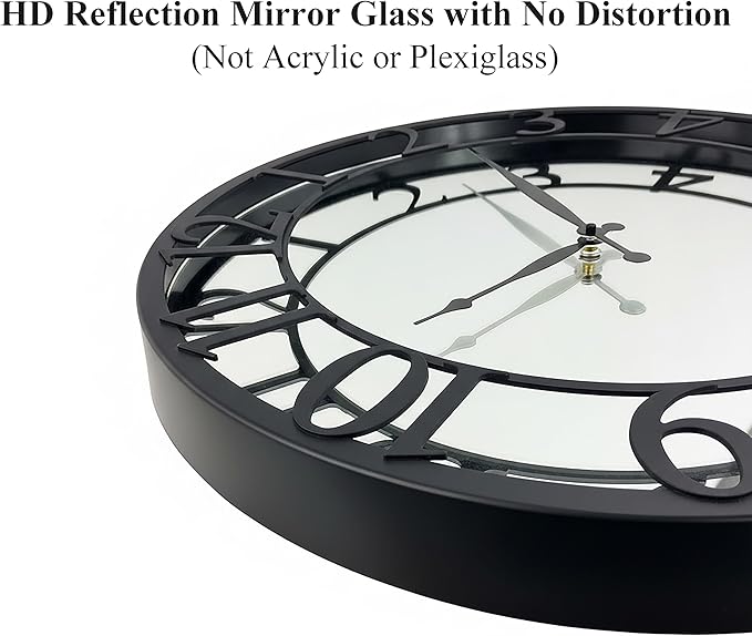 CLXEAST 21 Inch Mirrored Glass Wall Clock Decorative, Large Black Arabic Numeral Wall Clocks for Modern Farmhouse Living Room Decor,Reloj De Pared para Sala