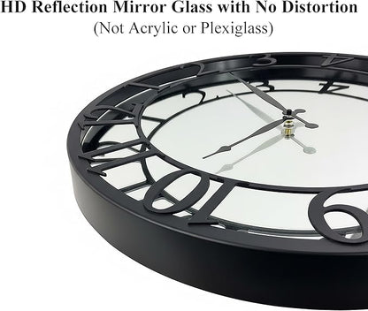 CLXEAST 21 Inch Mirrored Glass Wall Clock Decorative, Large Black Arabic Numeral Wall Clocks for Modern Farmhouse Living Room Decor,Reloj De Pared para Sala