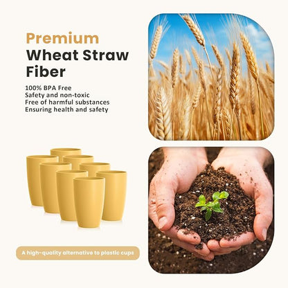 Homienly 8pcs Wheat Straw Fiber Cups, 20 Oz Reusable Drinking Cups, Unbreakable, Dishwasher Safe, Microwave Safe, BPA Free, Organic, Classic Style, Yellow