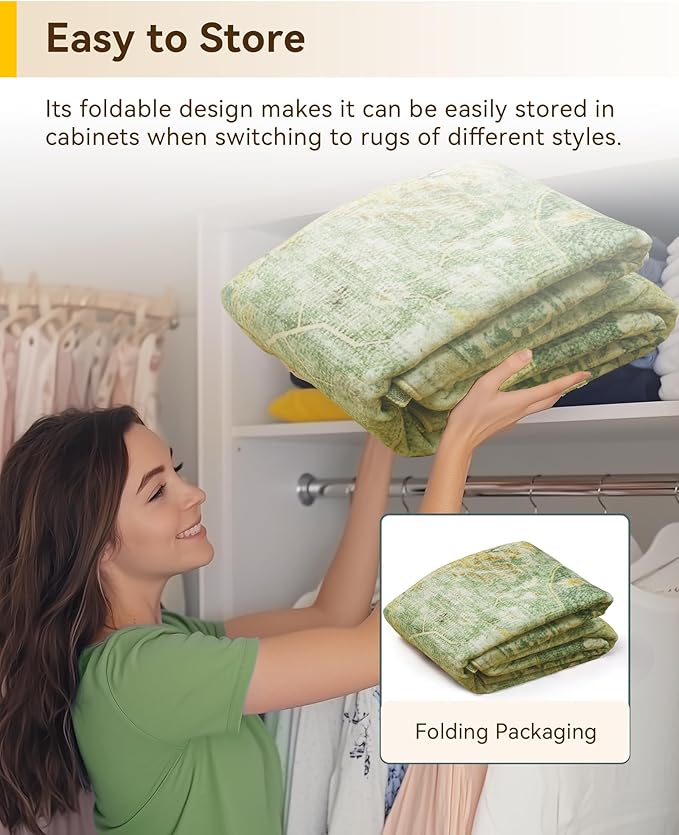 RELEANY Area Rugs Runner 3'x10' Washable Non-Slip, Floral Vintage Distress Medallion Carpet for Kitchen Hallway Bedroom Beside Laundry Room Bathroom, Sage Green Yellow