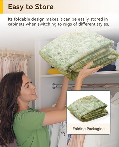 RELEANY Area Rugs Runner 3'x10' Washable Non-Slip, Floral Vintage Distress Medallion Carpet for Kitchen Hallway Bedroom Beside Laundry Room Bathroom, Sage Green Yellow