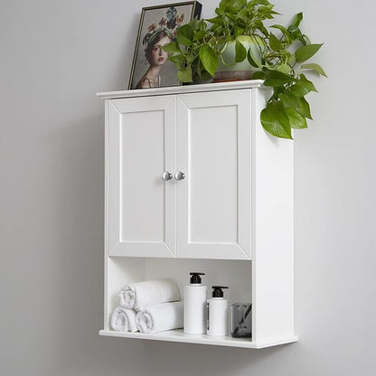 White Bathroom Wall Cabinet Over The Toilet Storage Cabinet, 24x30 Inch Wood Medicine Cabinets Wall Mounted Bathroom Cabinet with Doors for Laundry Room, Bedroom Kitchen
