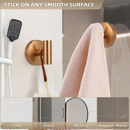 Suction Cup Hooks for Shower - Bathroom Reusable Hooks for Towels, Robes & Loofah - No-Drill Mounting on Kitchen,Walls,Metal,Glass,Mirrors,Tile & Smooth Non-Porous Surfaces (2, Champagne Bronze)