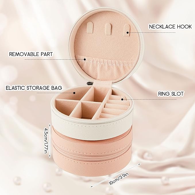 6 Pcs Travel Jewelry Case Bridesmaid Gift Boxes Jewelry Travel Organizer Small Round Jewelry Box Mini Storage PU Leather