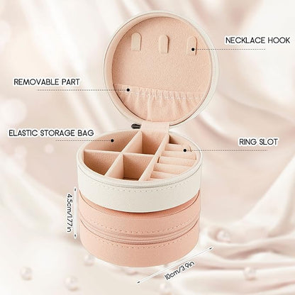 6 Pcs Travel Jewelry Case Bridesmaid Gift Boxes Jewelry Travel Organizer Small Round Jewelry Box Mini Storage PU Leather