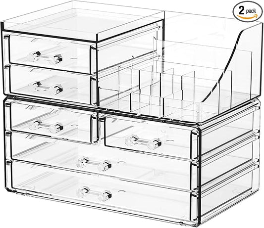 SUOXING Clear Acrylic Makeup Organizer for Vanity,Bathroom,Dresser,6 Drawer Cute Make up Organizers for Counter,Plastic Countertop Makeup Storage for Beauty,Jewelry,Brush,Cosmetic,Skin Care Organizer
