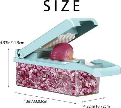 Ourokhome Vegetable Chopper Onion Cutter, 12 in 1 Professional Mandoline Slicer for Kitchen, Multifunctional Food Chopper for Potato, Tomato, Veggie with Strainer Basket, 8 Blades, Blue