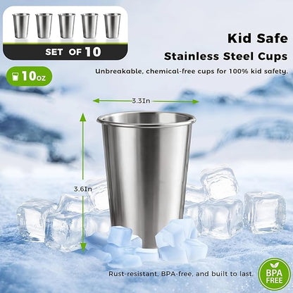 10 Pack 10 oz Stainless Steel Pint Cups,Stainless Steel Cup,Pint Cup Tumbler，water Tumbler,Stackable,Reusable,BPA Free