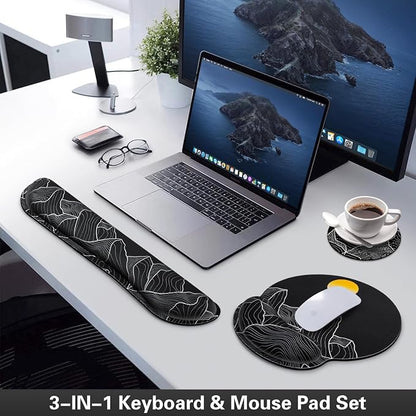 Mouse Pad Black, Ergonomic Keyboard Wrist Rest, Mouse Pad with Wrist Rest Black, Gaming Mousepad with Wrist Support, Memory Foam Wrist Rest Set for Computer Keyboard, Office Desk Accessories