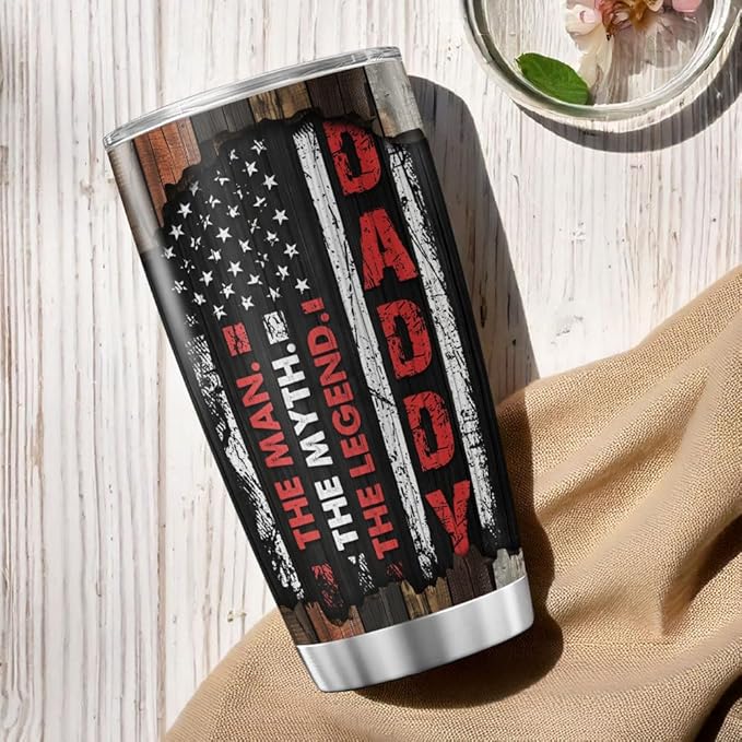 Funny Dad Gift with Nutrition Facts, Rustic American Design Stainless Steel Tumbler, 20oz Insulated Coffee Cup for Father, Husband, Grandpa, Birthday, Father's Day Present