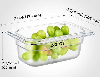 CURTA 6 Pack NSF Food Pans, 1/9 Size 2 1/2 Inch Deep, Commercial Polycarbonate Plastic Clear Freezer-Safe