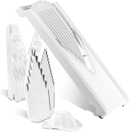 Börner V3 TrendLine Mandoline Starter Set (6 pcs.) • Vegetable Slicer (V-Slicer) + Safety Guard + Inserts + Collection Tray + Multibox • Kitchen Slicer Set (White)