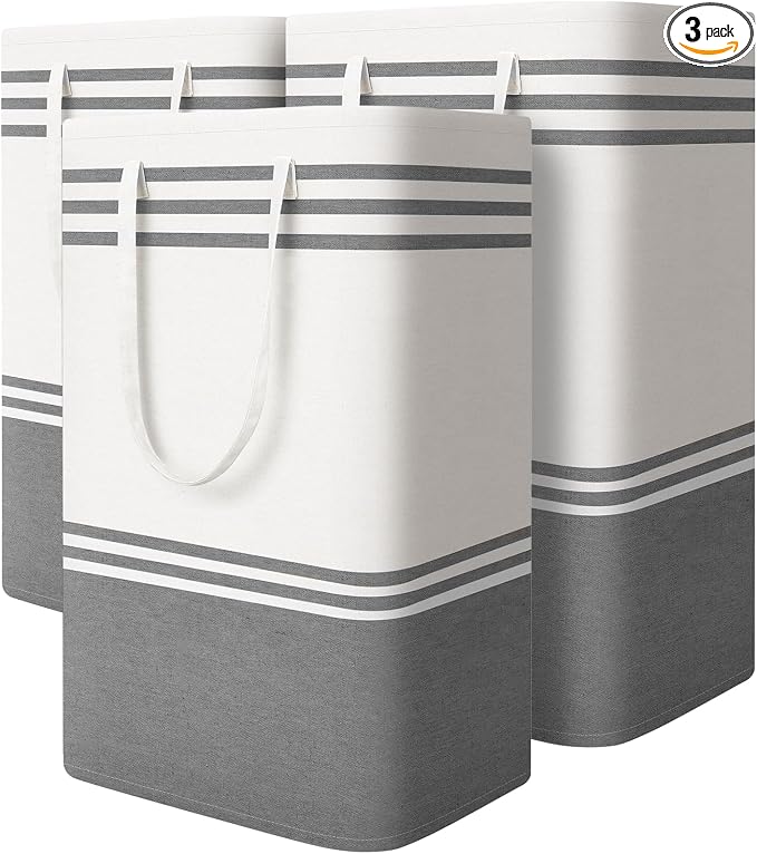 3 Pack Large Laundry Baskets, Laundry Hampers, Freestanding Waterproof Collapsible Clothes Bag with Extended & Reinforced Handles - Clothes Basket for Dorm, Bathroom, Home (88L)
