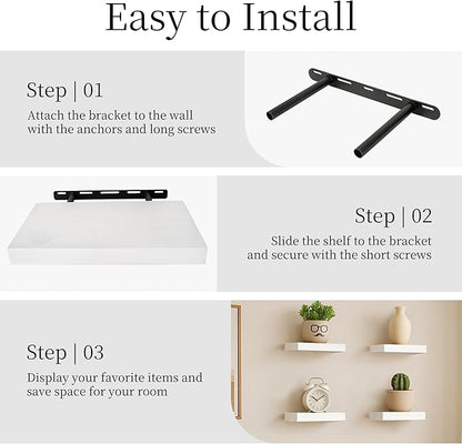 BGMG Wood Floating Shelves 12 inch Set of 2,White Floating Shelves for Wall,Solid Wood Wall Shelves for Bathroom Living Room Bedroom Kitchen Farmhouse -12x 6.7 x1.25 inch
