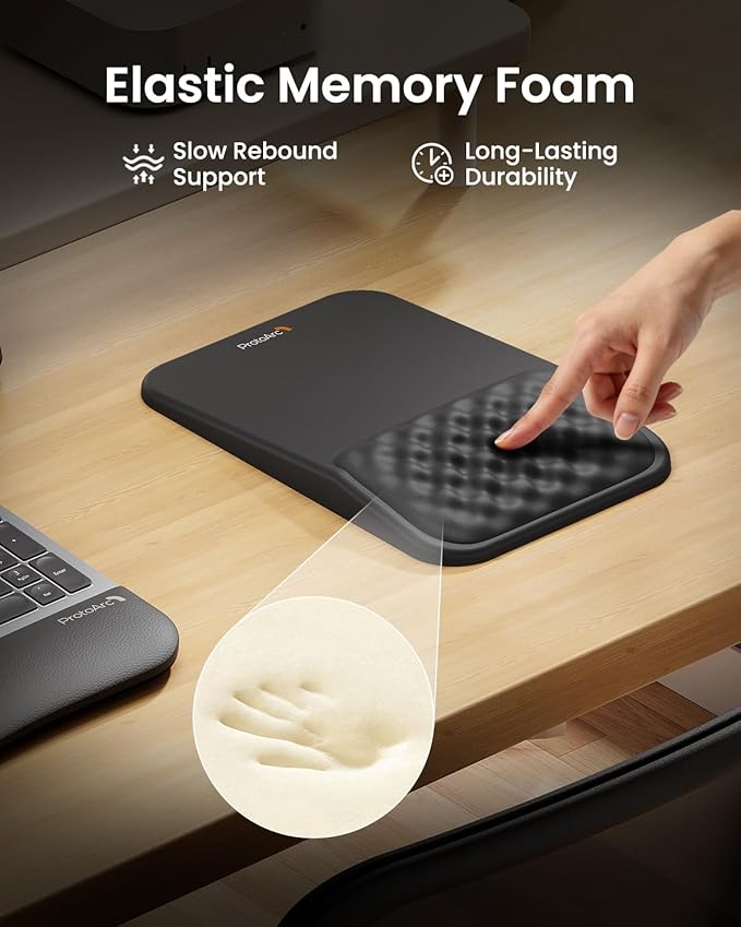 ProtoArc MP50 Ergonomic Mouse Pad with Wrist Rest, PU Leather Mousepad with Soft Memory Foam and Non-Slip PU Base for Pain Relief, Desk, Home, Office, 12x8 Inches, Black (Mouse Not Included)