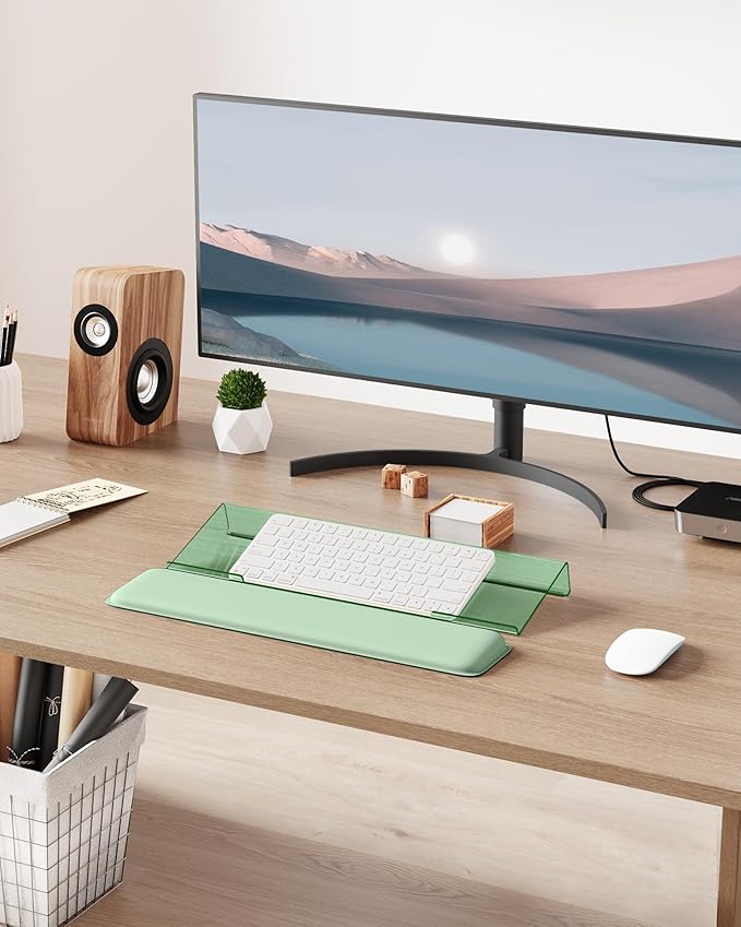 Laborio Computer Keyboard Wrist Rest Stand for Desktop, Keyboard Riser Holder with Wrist Pad for Office Desk, Home, School (Green)