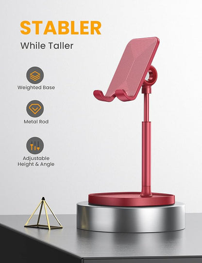 LISEN Cell Phone Stand Adjustable Phone Holer for Desk, Computer Office Desk Accessories for iPhone 16 Holder Women Kitchen Essentials Fits Switch Kindle iPads Tablet 4-10in (Red)