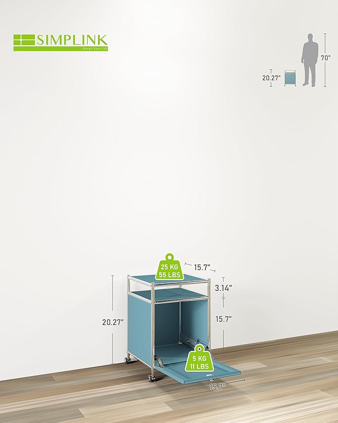 Simplink Elegant Matte Storage Cart with 22.8" Height - Perfect Side Table, Night Stand - Large Capacity with Flap Door, Detachable Wheels - Ideal for Home, Office, Bedroom, Kitchen (Blue)