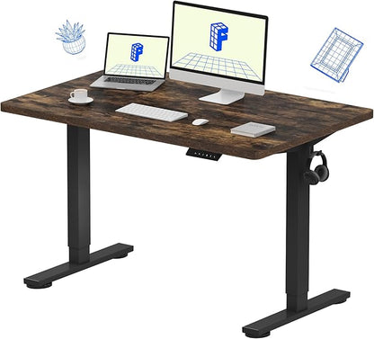 FLEXISPOT EN1 One-Piece Standing Desk with 1-Inch Thick Desktop, 48"x30" Electric Height Adjustable Desk for Home Office & Multi-Device Workstations, Rustic Brown