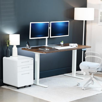 VIVO Electric 55 x 28 in Dual Motor Sit Stand Desk, Memory Height Adjustment, 2B Series, Rustic Vintage Brown Top White Frame, DESK-KIT-2W55N