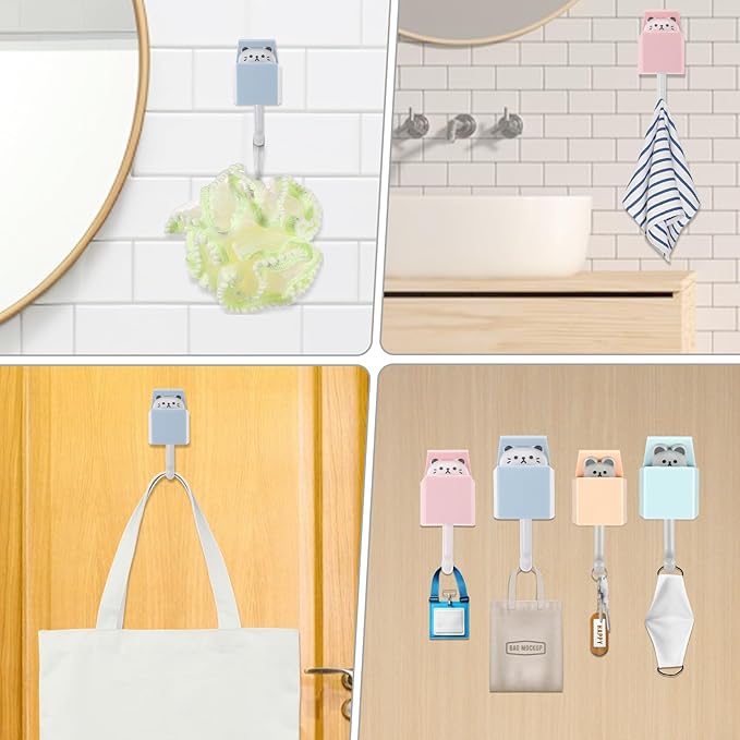4 Packs Cat Hooks for Wall, Creative Adhesive Cute Pet Hooks Coat Hook for Wall Hanging Decorations, Utility Cat and Mouse Key Hook for Key, Scarf, Hat, Towel, Coat, Bag (Multicolor, 4PCS)