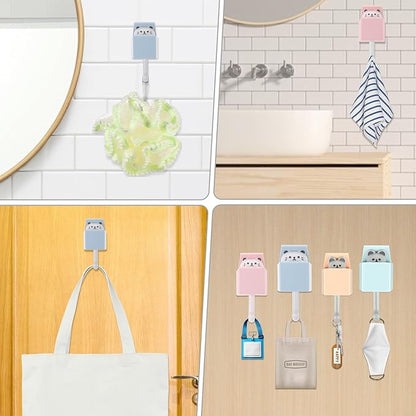4 Packs Cat Hooks for Wall, Creative Adhesive Cute Pet Hooks Coat Hook for Wall Hanging Decorations, Utility Cat and Mouse Key Hook for Key, Scarf, Hat, Towel, Coat, Bag (Multicolor, 4PCS)