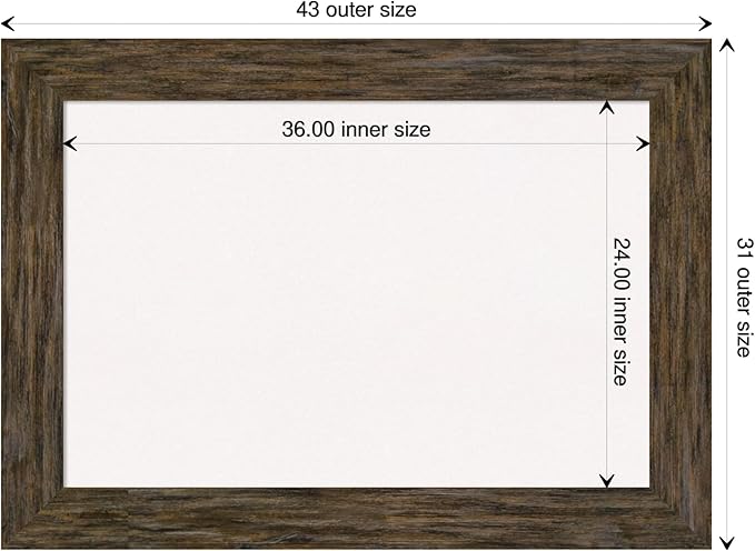 Amanti Art White Cork Board for Wall, 31x43 Vision Board with Brown Wood Frame, Large Corkboard Office Decor for Home Organization, Rustic Farmhouse Corkboard Pinboard to display items for home