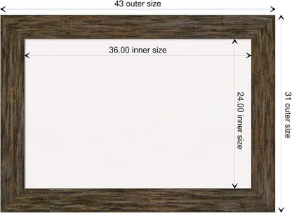 Amanti Art White Cork Board for Wall, 31x43 Vision Board with Brown Wood Frame, Large Corkboard Office Decor for Home Organization, Rustic Farmhouse Corkboard Pinboard to display items for home