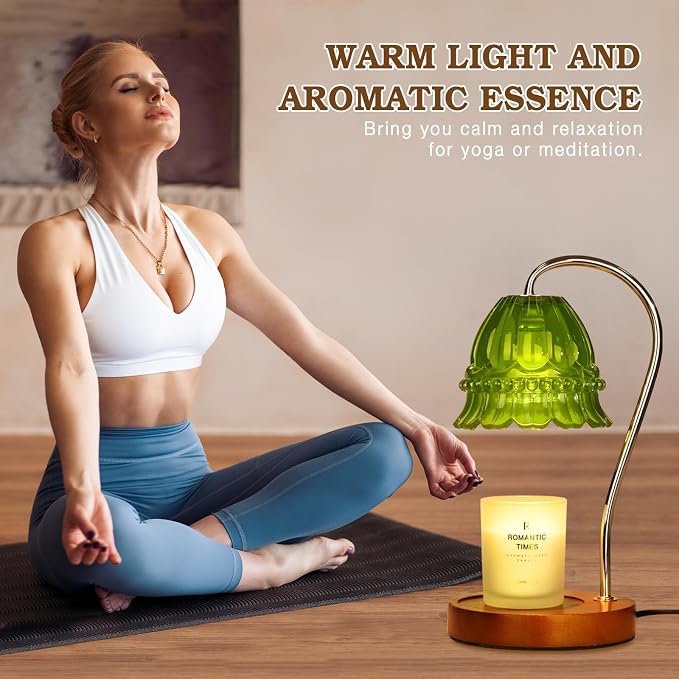 Funistree Flower Candle Warmer Lamp with Timer, Dimmable Candle Lamp Warmer, Christmas Birthday Gifts for Women Mom Her, Housewarming Home Decor, Lotus Wax Warmer for Yankee Candles - Green Flower