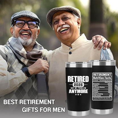 Retirement Gifts for Men 2026 - Retired Not My Problem Anymore - Funny Retired Tumbler for Men, Him, Father, Husband, Coworkers - Happy Retirement Gifts, Black Tumbler 20 Oz