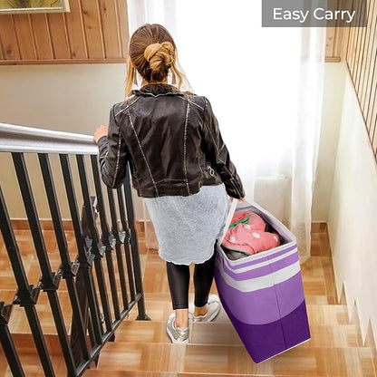 HomeHacks 2 Pack Large Laundry Baskets, Waterproof, Freestanding Laundry Hampers, Collapsible Clothes Hamper with Reinforced Handles in Laundry, College Dorm, Bathroom, Bedroom (Purple, 88Lx2)