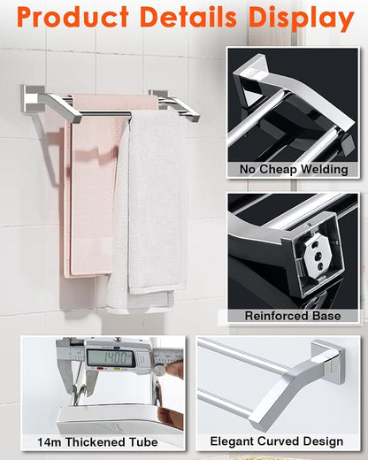 Alise Bath Double Towel Bars,Towel Holder Towel Racks for Bathroom Lavatory,16 Inch SUS304 Stainless Steel Towel Hanger Towel Rail Wall Mount,Polished Chrome