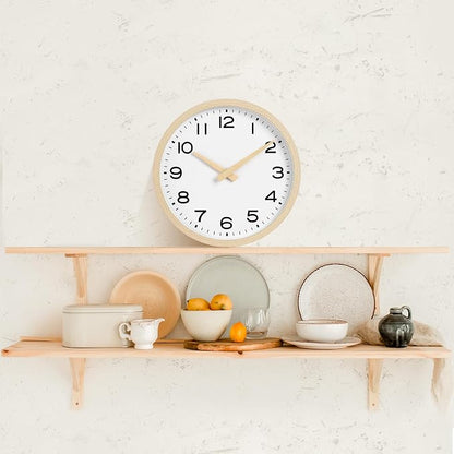AKCISOT Wall Clock,Boho Kitchen 10 Inch Wall Clocks Battery Operated Non Ticking,Silent Modern Clock Decorative for Bedroom,Office,Bathroom,Living Room,Home (Wood Grain)