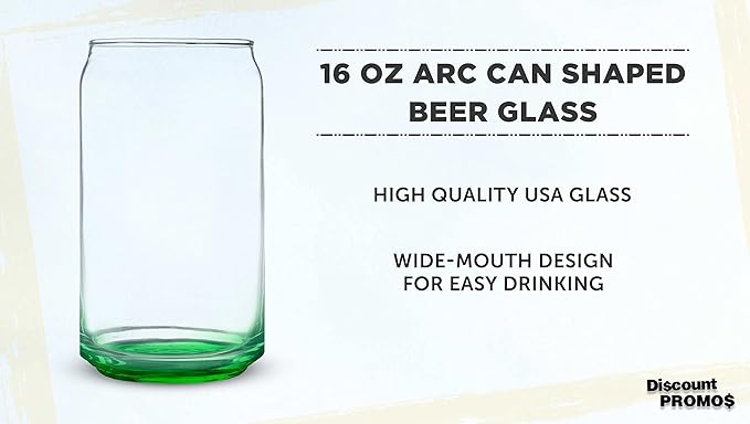 DISCOUNT PROMOS Beer Can Glasses Set of 10, 16 oz. Pint Sized, Soda Can Shape, Glassware, Green