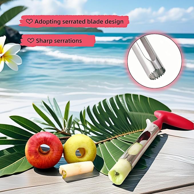 Premium Stainless Steel Apple Corer - Easy Use & Dishwasher Safe, Multi-Fruit Core Remover with Ergonomic Handle for Apples, Pears, Tomatoes & Cupcakes | Durable Kitchen Tool (Red)