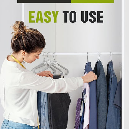 Spring Fever Foam Padded Clothes Hangers with Clips Hooks - Sponge Non Slip Chrome Plating Heavy Duty Space Saving for Women Men Pants Coat Green-Grey 5 Pack