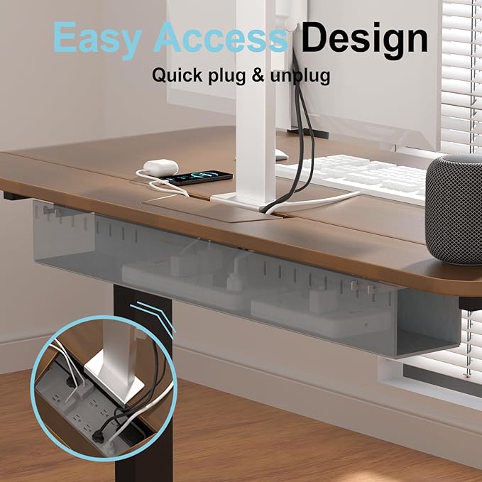 Electric Standing Desk with Cable Management Tray,55x24 Inch Adjustable Height Sit Stand Desk,with Memory Presets & Anti-Collision Computer Desk,for Office,Home,Walnut Top&Black Frame