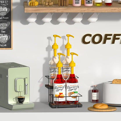 Alyoen Coffee Syrup Rack Organizer, 4 Bottles Syrup Holder Stand for Coffee Bar, Small Coffee Bar Organizer Shelf, Coffee Station Organizer for Countertop Wine, Liquor