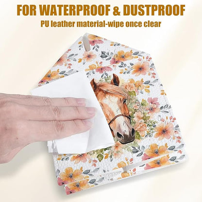 Horse Floral Tissue Box Cover 2PCS, Leather Tissue Box Holder Square Facial Paper Case Tissue Box Cube Organizer for Bathroom Bedroom Desk Office