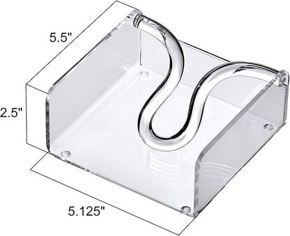 Amazing Abby Acrylic Cocktail Napkin Holder (5.0"x5.0"), Clear Plastic Napkin Dispenser with Weighted Arm and Non-Slip Pads, Great for Kitchen Counter, Dining Table, Bathroom Vanity, and More