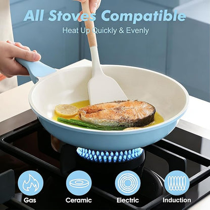 SENSARTE Nonstick Ceramic Frying Pan 11-Inch, Healthy Non Toxic Skillet, Induction Compatible Omelet Pan with Heat Resistant Handle, PFAS-Free, Blue