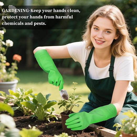 Rubber Gloves for Cleaning – 3 Pairs Reusable Gloves for Dishwashing, Kitchen and Household Tasks, 15-Inch Long (Regular Style, Large (Fits Medium Hands))