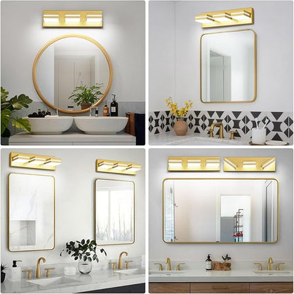 Modern LED Small Bathroom Lights Fixtures(3-Light),Metal Gold Acrylic Wall Lighting,Vanity Lights for Bathroom Over Mirror(6000k 16in)