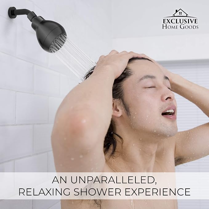 High Pressure Shower Head - Powerful Deluxe Bathroom Showerhead with Strong Spray Stream and Small Silicone Nozzles - Universal Fit Works with High and Low Water Flow Showers (Matte Black)-1.8 GPM