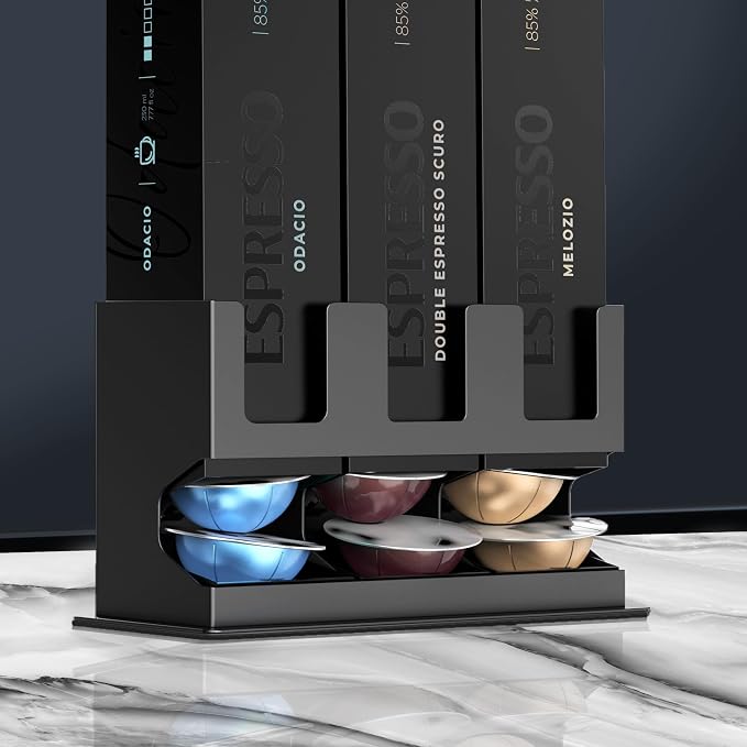 GALVANOX Holder for Nespresso Vertuo Pods Countertop Dispenser Stand, Holds 3 Box Sleeves - Easily Dispenses 3 Coffee Flavors, Freestanding Design with Non-Slip Steel Base, (30 Vertuoline Pods)