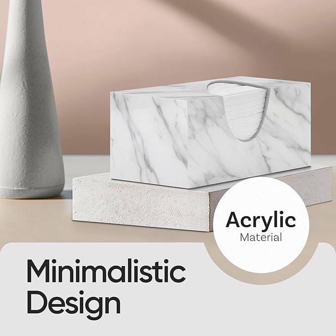 Tissue Box Cover Rectangle - Tissue Box Holder Rectangular - Compatible with Puffs - Acrylic Marble Bathroom Accessories Decor