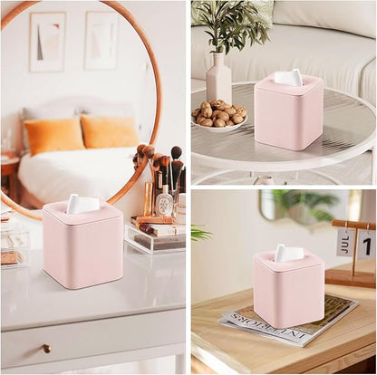 MEIBOOCH PU Leather Tissue Box Cover with Magnetic Closure, Square Tissue Box Holder with Rounded Edges Design (Pink, Square)