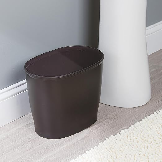 iDesign Slim Plastic Bathroom Trash Can, Small Garbage Bin for Bedroom, Office, Desk, Dorm, Bronze