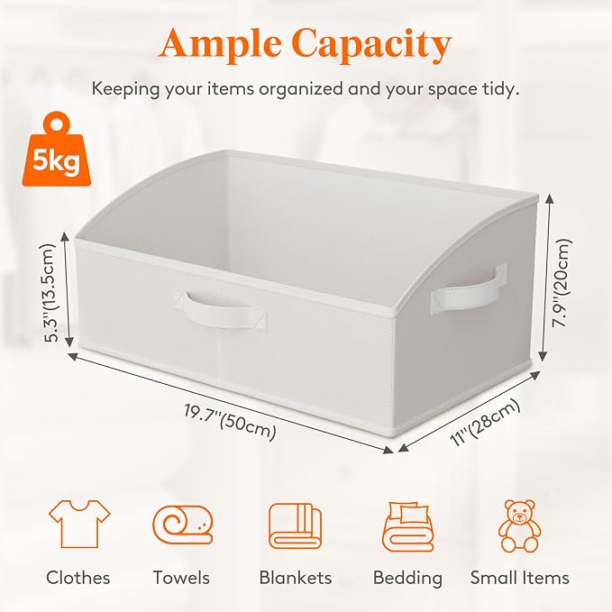Lifewit Trapezoid Closet Storage Bins for Shelf, 6 Packs Non-woven Closet Organizer Baskets with Handles, Foldable Clothes Containers Boxes for Clothing, Book, Purse, 23L, Extra Large, White