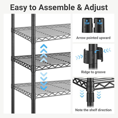 VIPEK Classic V6C Heavy Duty Covered Clothes Rack 5 Tiers Wire Garment Rack Large Size Wardrobe Closet White Metal Clothing Rack with Black Oxford Cover, 70.1" L x 17.3" W x 76.4" H, Max Load 870 LBS